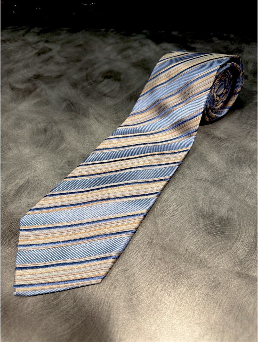 SARAR Men's Necktie Designer Vertical Striped Light Blue, Copper Hand Md Italy